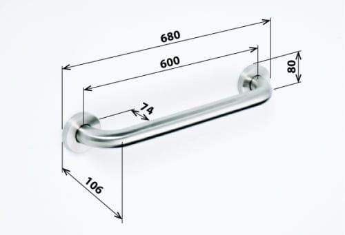 Poręcz łazienkowa prosta 60 cm stal nierdzewna szczotkowana 301100602, wymiary