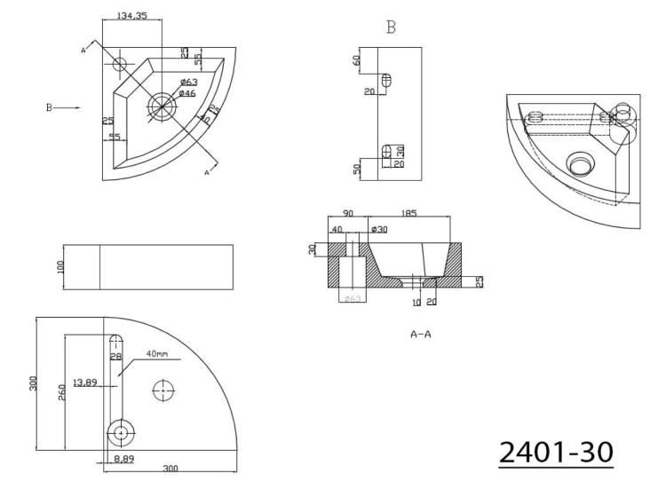 BLOK Umywalka kamienna narożna 30x10x30 cm antracyt 2401-30 - rysunek.