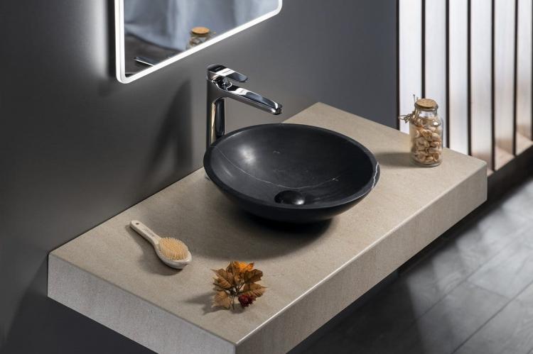 BLOK Umywalka kamienna okrągła 40 cm czarna matowa 2401-35 - aranżacja1