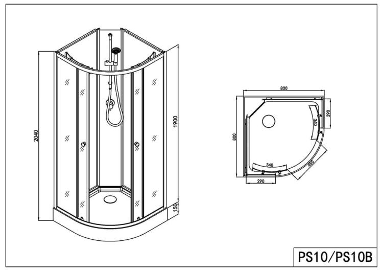 BALATON 1 Kabina prysznicowa wolnostojąca półokrągła 80x80x203 PS10B wymiary