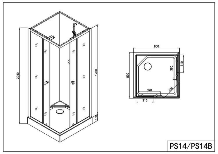FORTE 1 Kabina prysznicowa kwadratowa wolnostojąca 80x80x203 cm PS14 wymiary