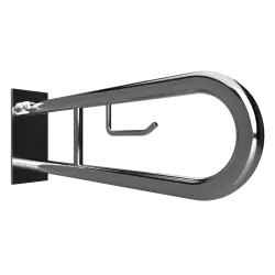Poręcz łazienkowa składana w kształcie U 900 mm z uchwytem na papier  z kołnierzem osłonowym stal nierdzewna  301407291