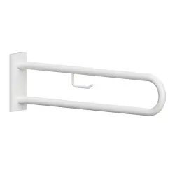 Poręcz łazienkowa  w kształcie U 900 mm z uchwytem na papier z kołnierzem osłonowym biała 301807333