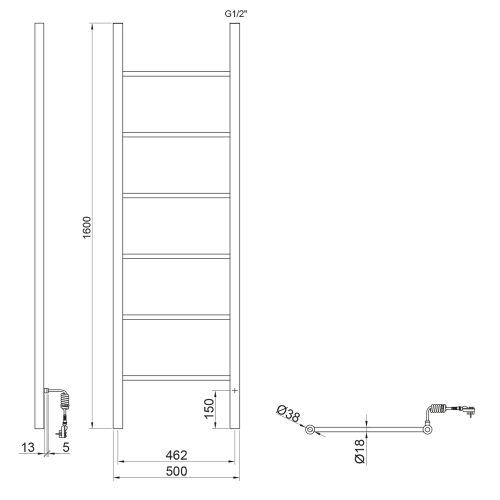 KARBO suszarka na ręczniki, elektryczna, 500x1600mm, 120 W, czarny mat KB905