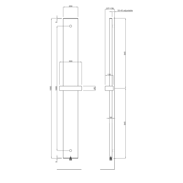 BLOCK grzejnik 280x1330 mm, 300W biały mat IR183