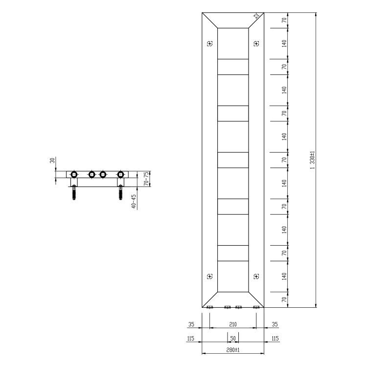 BLOCK grzejnik 280x1330 mm, czarny mat IR181