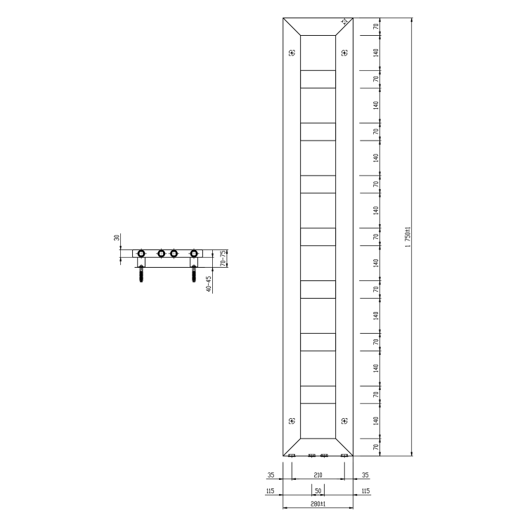 BLOCK grzejnik 280x1750 mm, 461W czarny mat IR182