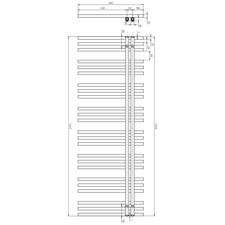 SOPHINA grzejnik łazienkowy 600x1647mm, czarny mat IR704
