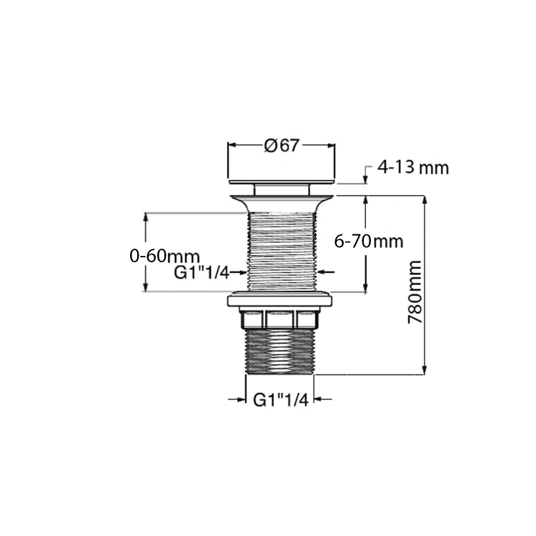 Korek umywalkowy 5/4“, klik-klak, wys. 0-60mm, grzybek ceramiczny, czarny mat AR901