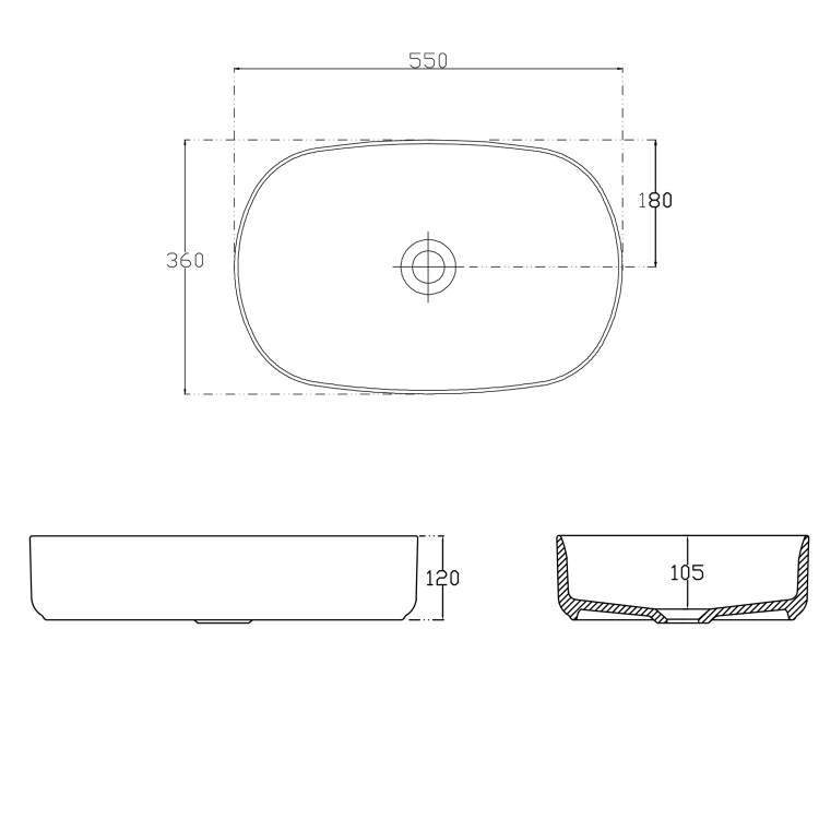 INFINITY OVAL umywalka ceramiczna nablatowa 55x36 cm, biały mat 10NF65055-2L