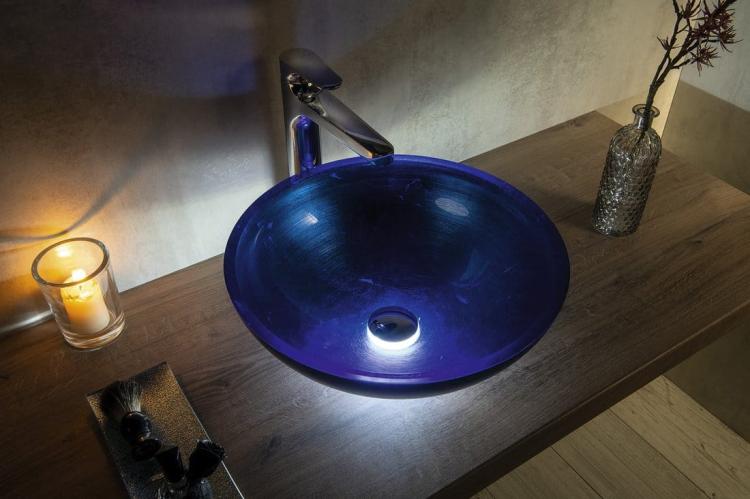 MURANO BLU Umywalka nablatowa okrągła szklana niebieska ⌀ 40x14 cm AL5318-65