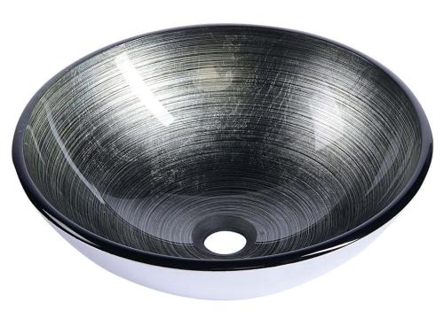 DAMAR umywalka szklana, Ø42 cm, szara ciemna/srebro 2501-20