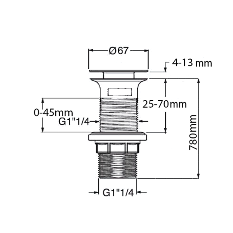 Korek umywalkowy 5/4“, klik-klak, wys. 0-60mm, grzybek ceramiczny, do umywalki z przelewem, biały AR902