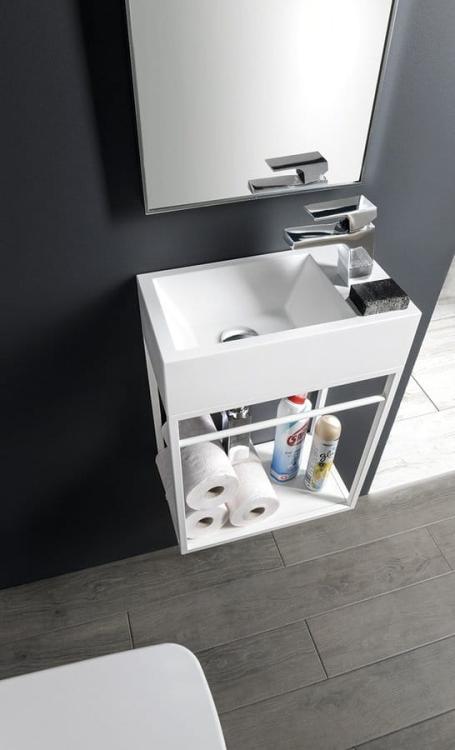 AMAROK umywalka kompozytowa 40x11x22cm, biała, bateria z prawej strony AR500