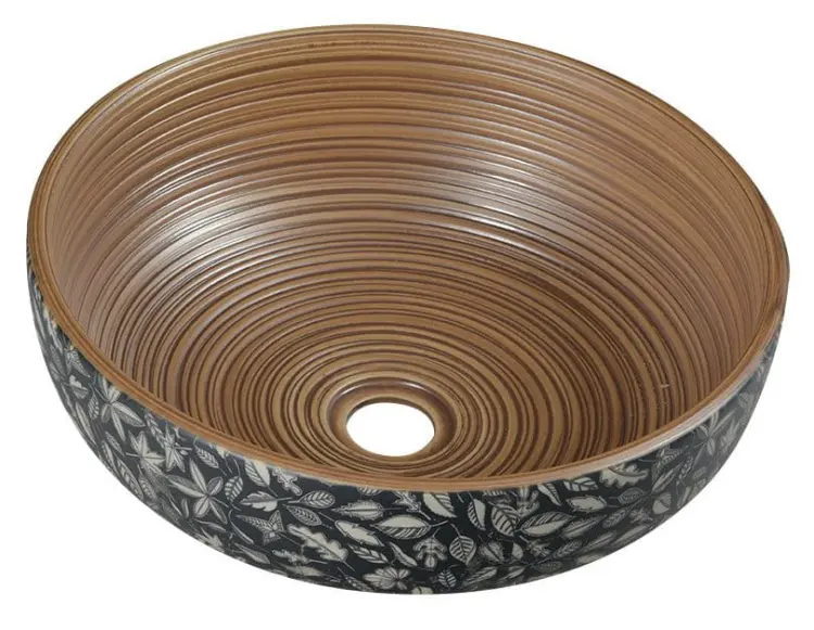 PRIORI umywalka ceramiczna, średnica 41 cm, 15 cm, brązowa z niebieskim wzorem PI023