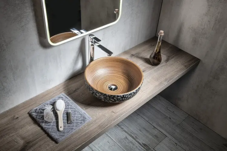 PRIORI umywalka ceramiczna, średnica 41 cm, 15 cm, brązowa z niebieskim wzorem PI023