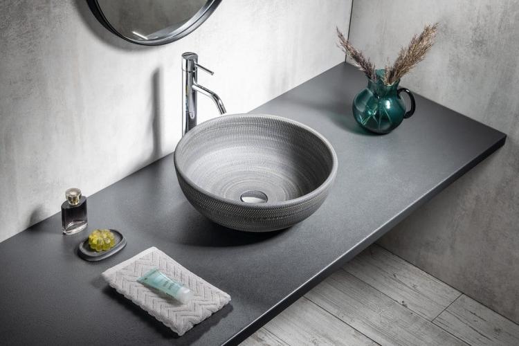 PRIORI umywalka ceramiczna, średnica 41 cm, 15 cm, szara ze wzorem PI024