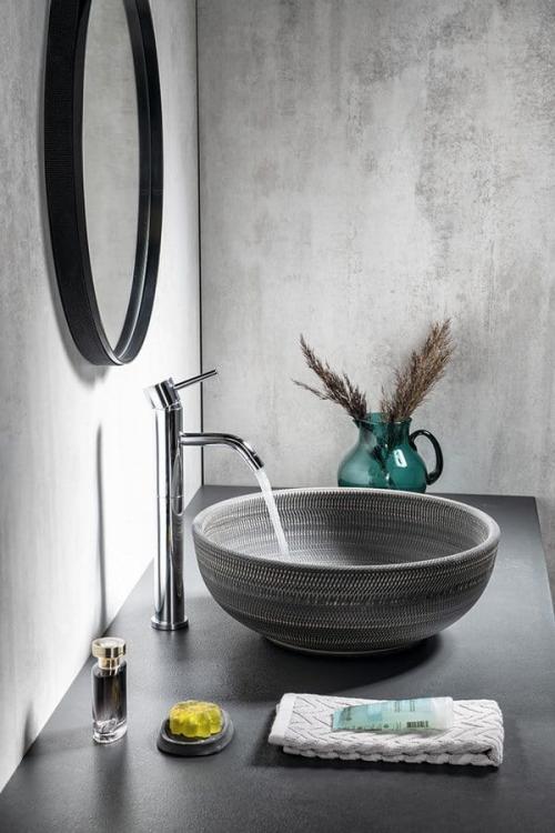 PRIORI umywalka ceramiczna, średnica 41 cm, 15 cm, szara ze wzorem PI024