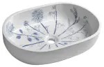 PRIORI umywalka ceramiczna, 60x13,5x40 cm, biała z niebieskim wzorem PI029