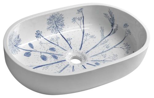 PRIORI umywalka ceramiczna, 60x13,5x40 cm, biała z niebieskim wzorem PI029