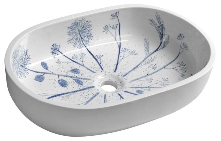 PRIORI umywalka ceramiczna, 60x13,5x40 cm, biała z niebieskim wzorem PI029