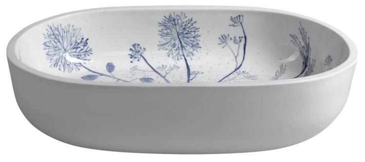 PRIORI umywalka ceramiczna, 60x13,5x40 cm, biała z niebieskim wzorem PI029