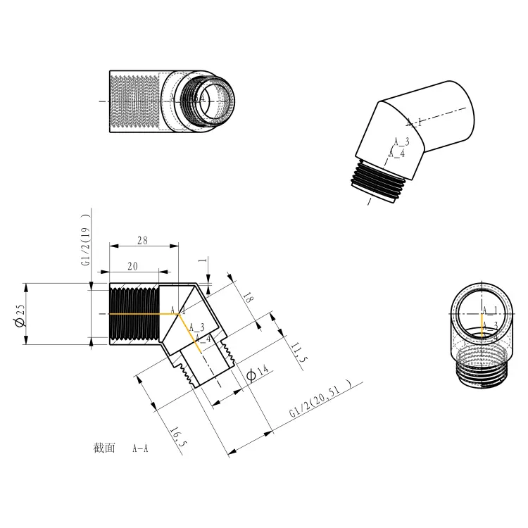 Kolanko słuchawki 1/2", mosiądz/chrom AR069