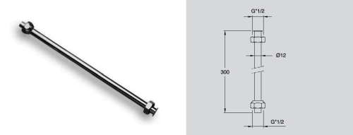 Rurka prosta z nakrętkami do pisuaru, 1/2' cm, średnica 12x300mm, chrom AT92151