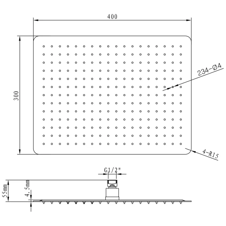 SLIM deszczownia, 400x300mm, stal nierdzewna MS585