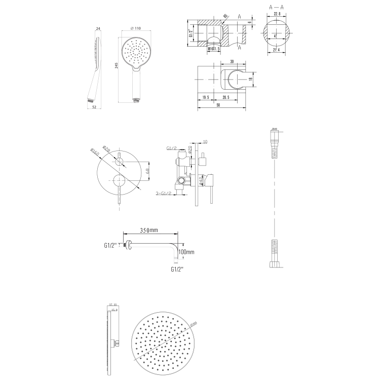 LUKA zestaw prysznicowy z baterią podtynkową, 2 wyjścia, chrom LK43-21