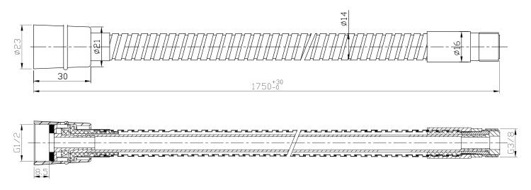 Wąż do baterii na brzeg wanny, F1/2'- M3/8',175cm, stal nierdzewna FLE16