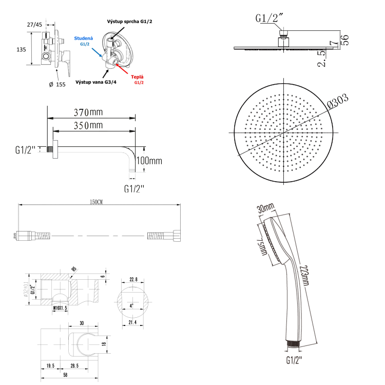 KAI zestaw prysznicowy podtynkowy z baterią, 2 wyjścia, chrom KA42-01
