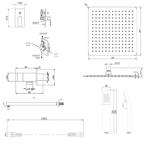 SPY zestaw prysznicowy podtynkowy z baterią, 2 wyjścia, chrom PY42-01