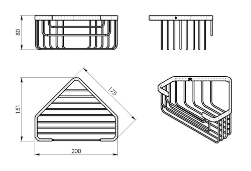 SMART półka narożna do kabiny prysznicowej, 200x80x151mm, czarny mat 2483-14