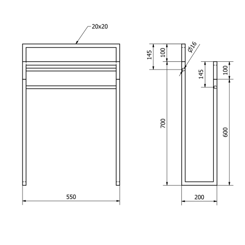 SKA Wieszak na ręcznik , 550x800x200mm , czarny mat/dąb SKA308