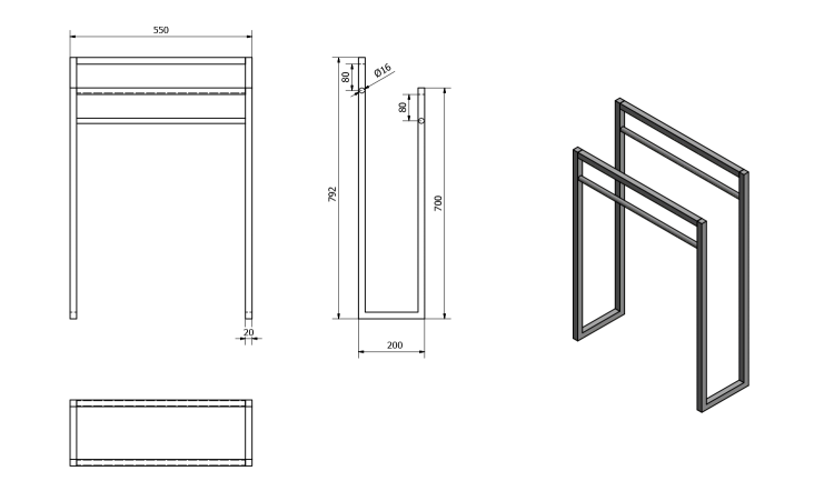 SKA Wieszak na ręczniki , 550x790x200mm , biały mat SKA311