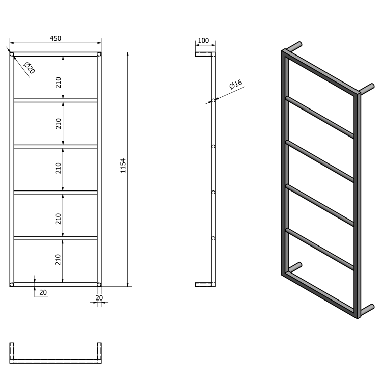 SKA Wieszak na ręcznik , 450x1150x100mm , czarny mat SKA501