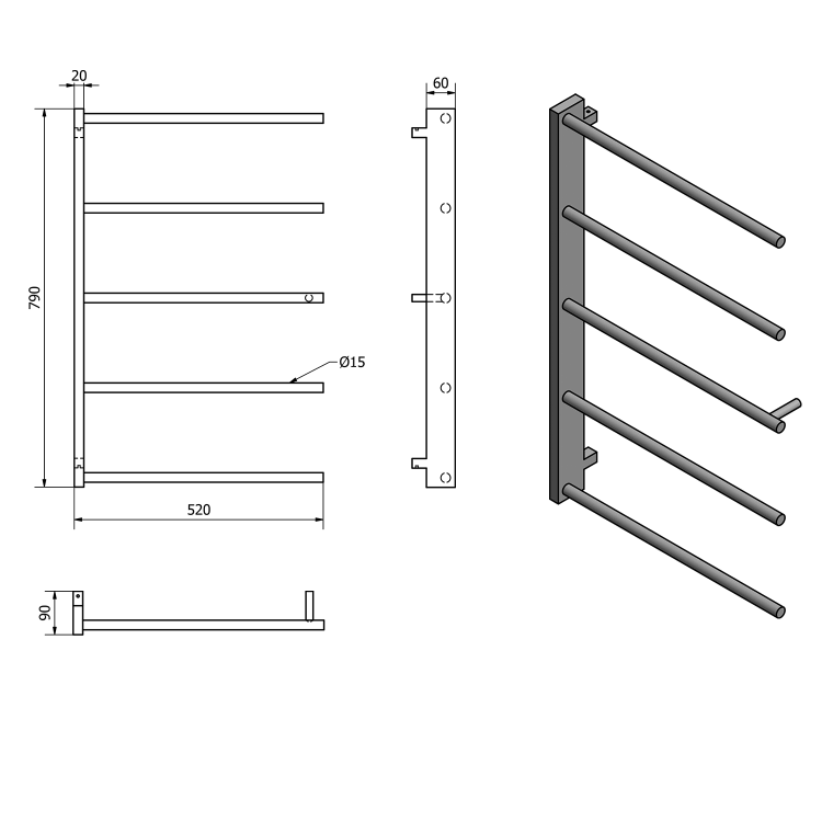 SLICE wieszak na ręczniki 520x790mm, czarny mat SN883