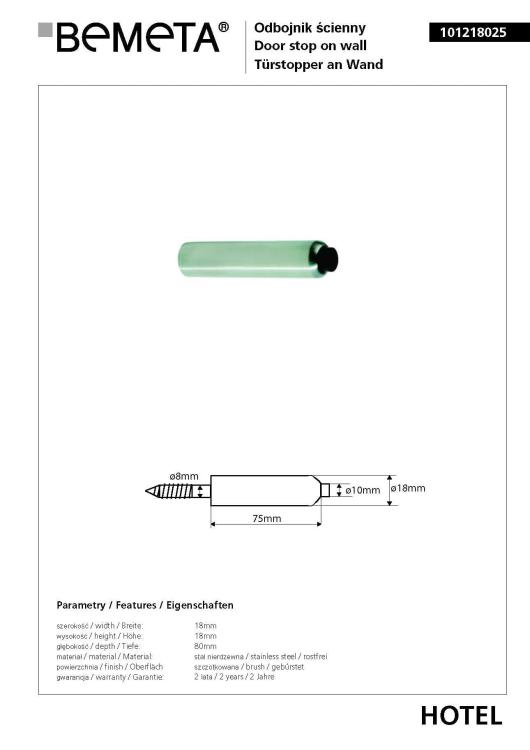 NEO Odbojnik drzwiowy ścienny, matowy 101218025, wymiary