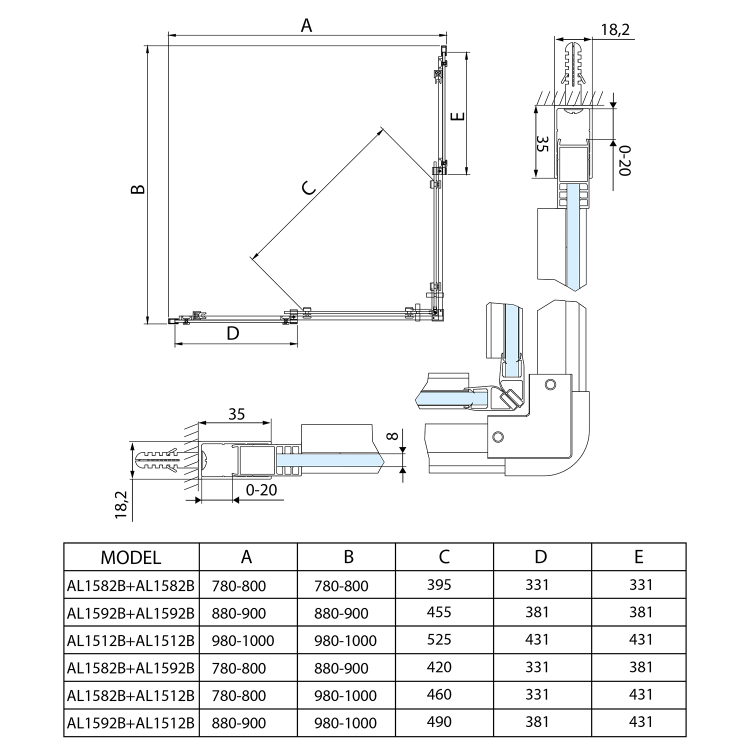 ALTIS BLACK prostokątna kabina prysznicowa 1000x800 mm, wariant L/R, wejście z rogu AL1512BAL1582B
