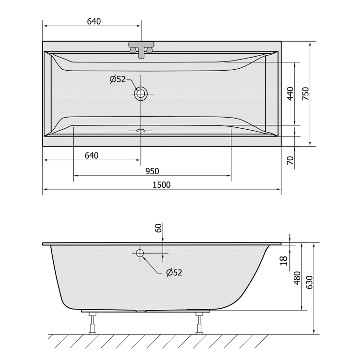 CLEO SLIM wanna prostokątna 150x75x48cm, biała 27611S