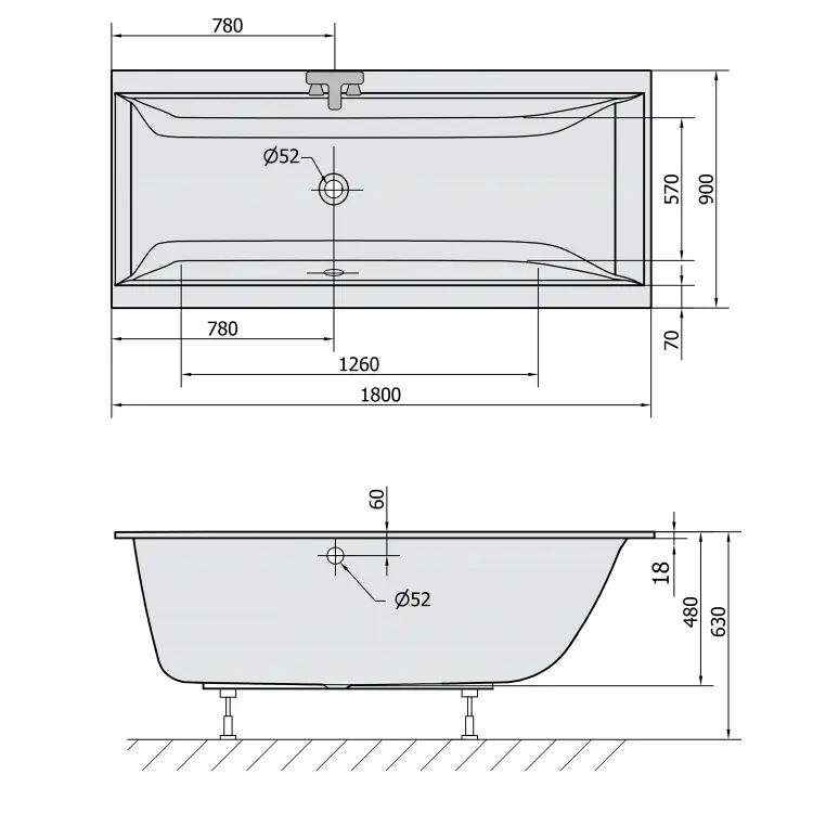 CLEO SLIM wanna prostokątna 180x90x48cm, biała 13111S