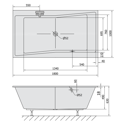 QUEST SLIM wanna prostokątna 180x100x49cm, biała 78511S
