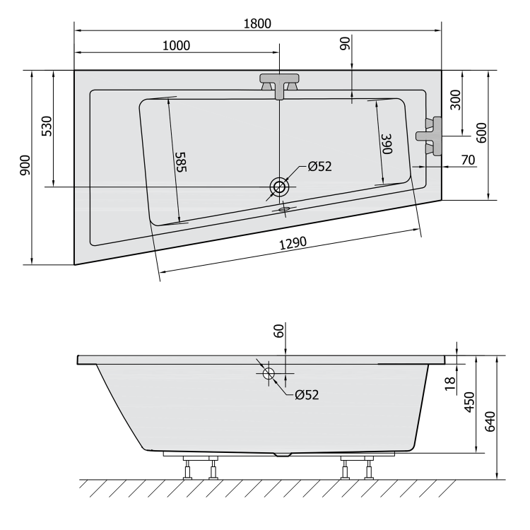 ANDRA L SLIM wanna asymetryczna 180x90x45cm, biała (lewa) 72872S
