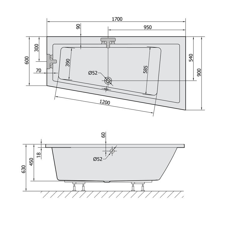 ANDRA R SLIM wanna asymetryczna 170x90x45cm, biała (prawa) 81511S