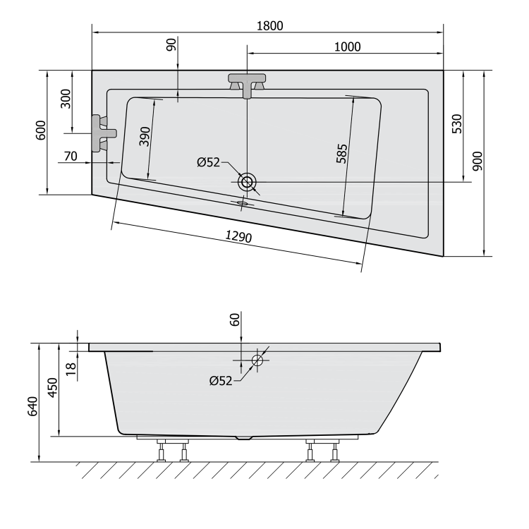 ANDRA R SLIM wanna asymetryczna 180x90x45cm, biała (prawa) 78771S