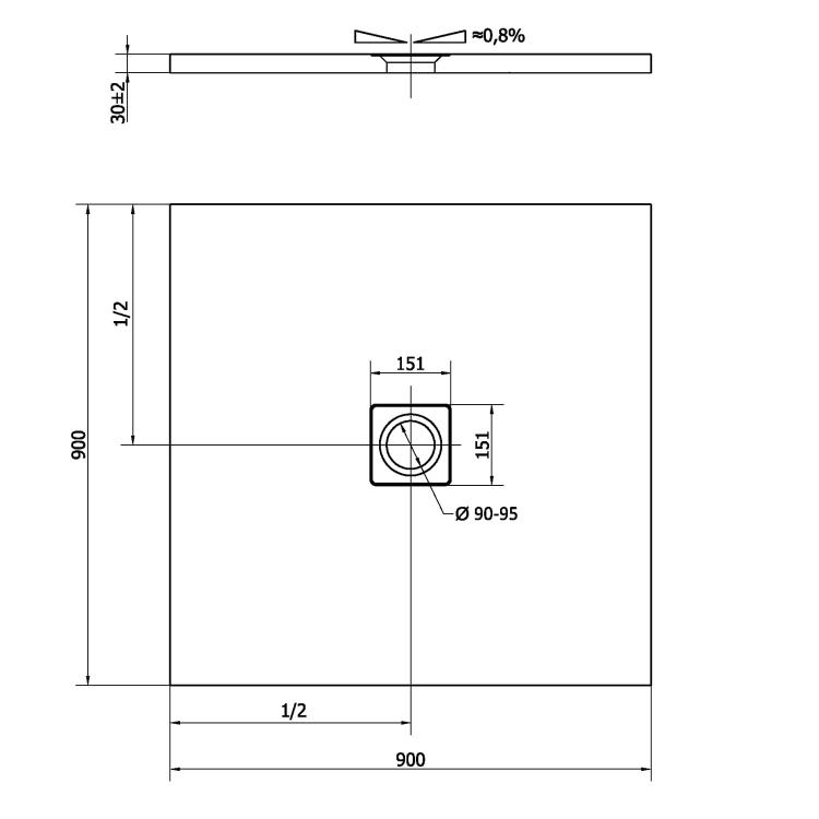 FLEXIA brodzik kompozytowy z możliwością docinania 90x90x3cm 71546MA