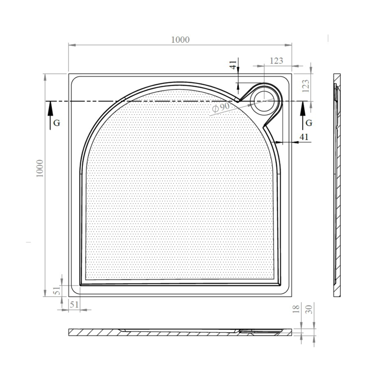 LARCA brodzik kompozytowy 100x100x3cm PL001
