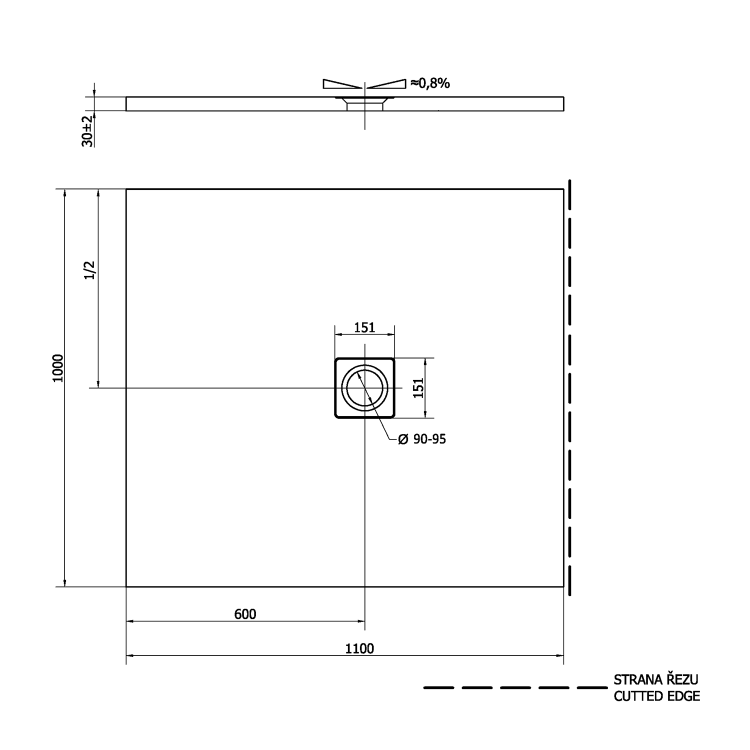FLEXIA brodzik kompozytowy z możliwością docinania 110x100x3cm 72922