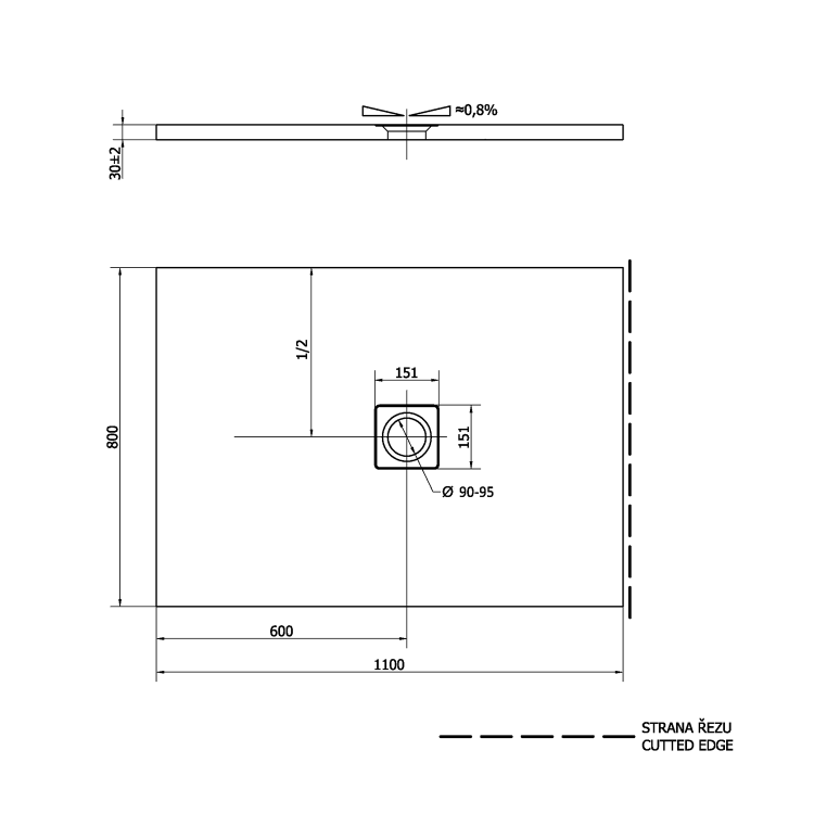 FLEXIA brodzik kompozytowy z możliwością docinania 110x80x3cm 72924